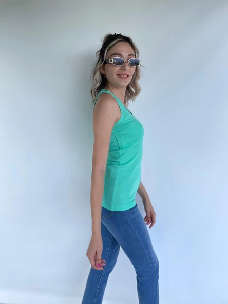 Kadın Basic Yuvarlak Yaka Mint Atlet - Resim 5