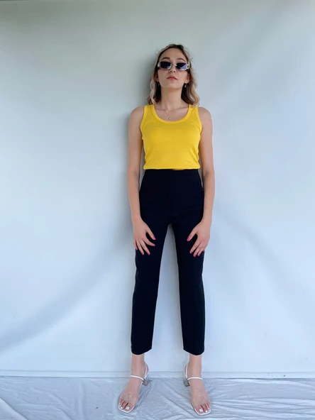 Kadın Basic Yuvarlak Yaka Koyu Sarı Atlet - Resim 5