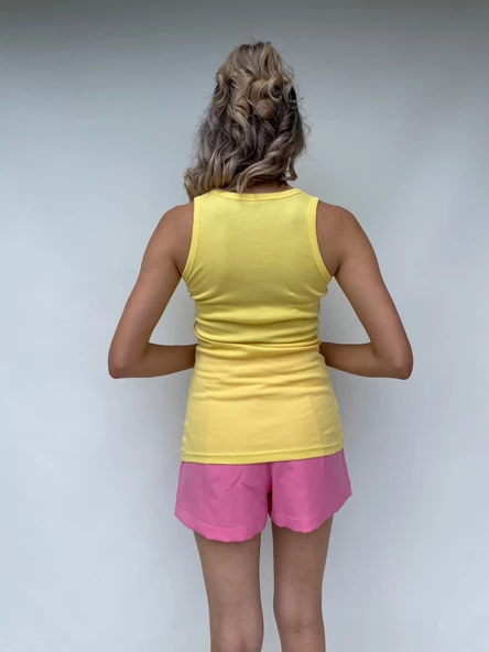 Kadın Basic Yuvarlak Yaka Limon Sarı Atlet - Resim 3