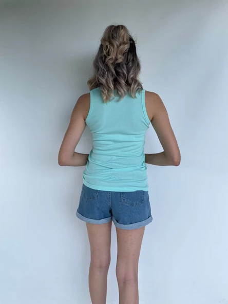 Kadın Basic Yuvarlak Yaka Su Yeşili Atlet - 4