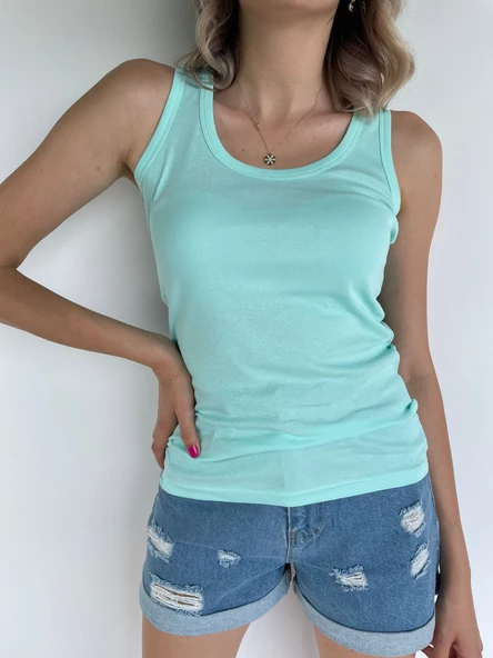 Kadın Basic Yuvarlak Yaka Su Yeşili Atlet