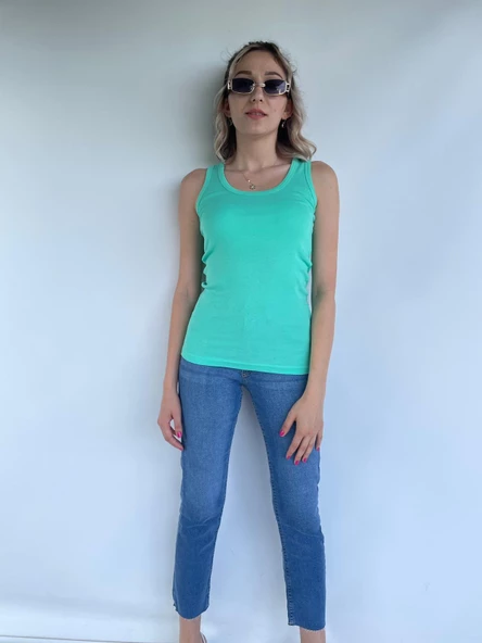 Kadın Basic Yuvarlak Yaka Mint Atlet - Resim 6