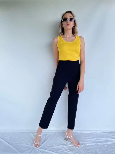 Kadın Basic Yuvarlak Yaka Koyu Sarı Atlet - Resim 7