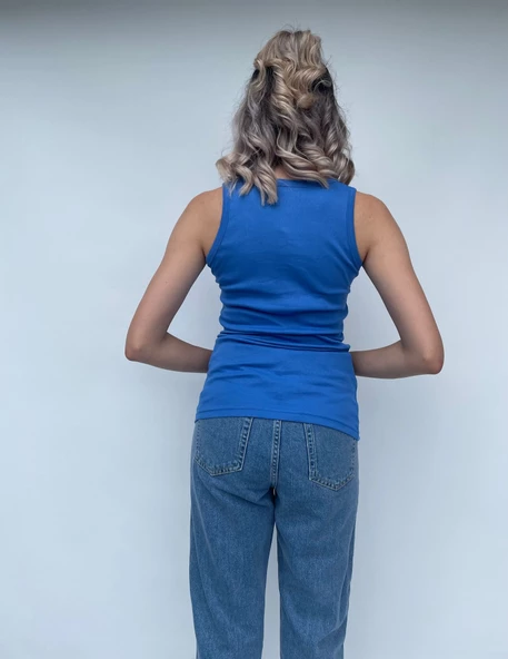 Kadın Basic Yuvarlak Yaka Mavi Atlet - 3