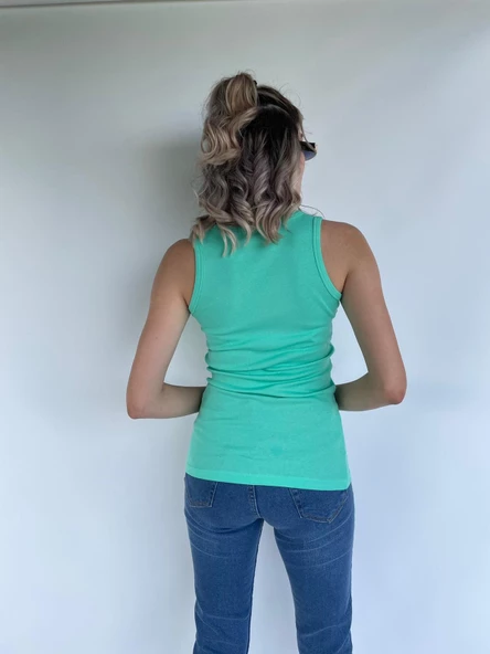 Kadın Basic Yuvarlak Yaka Mint Atlet - Resim 3