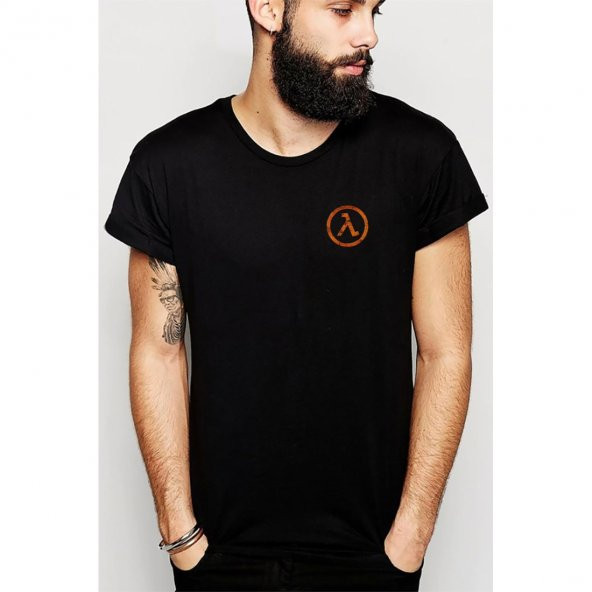 Half Life Logo Baskılı Siyah Erkek Örme Tshirt - 1