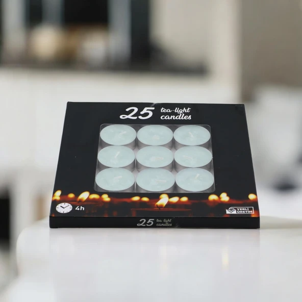 Tealight Mum 25x10 Gr Dekoratif Mumu Kandil Hediyelik Fitilli Mumluk Şamdan Su Mavisi Renk Kokusuz - 2