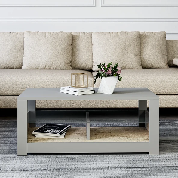 İNARCH DİZAYN Aydos Cam Raflı Orta Sehpa Beyaz/Kilim, Ev-Ofis