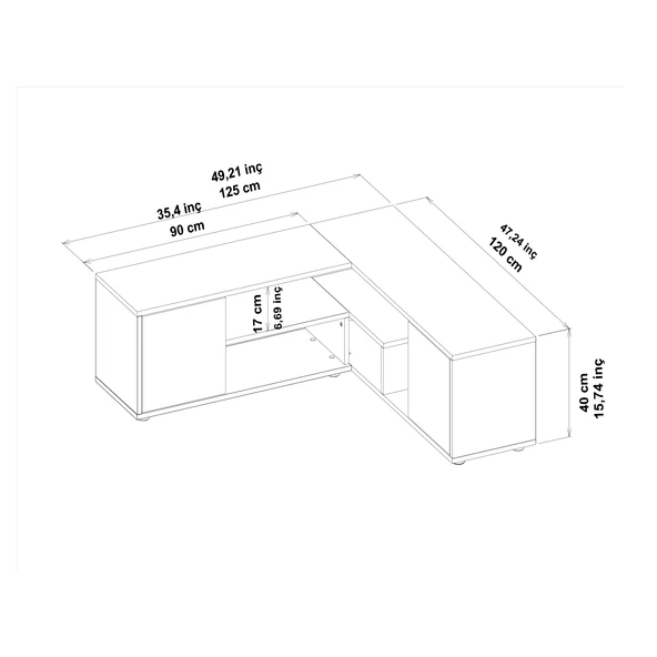 İNARCH DİZAYN Roza Köşe – Çok Amaçlı, Kapaklı TV Sehpası Beyaz/Antik Ceviz - 5