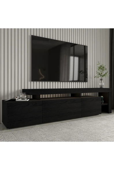 İNARCH DİZAYN Beliz Led Işıklı Tv Ünitesi, Tv Sehpası, Raflı - Ahşap Siyah