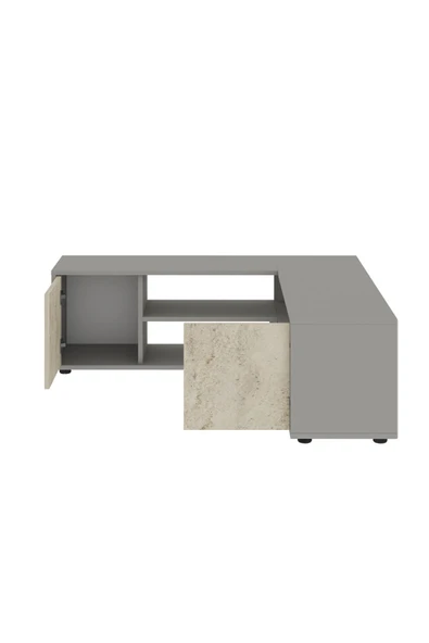 İNARCH DİZAYN Roza Köşe – Çok Amaçlı, Kapaklı TV Sehpası Gri/traverten - 4