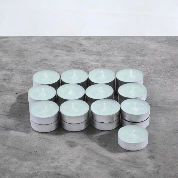Tealight Mum 25x10 Gr Dekoratif Mumu Kandil Hediyelik Fitilli Mumluk Şamdan Su Mavisi Renk Kokusuz - 4