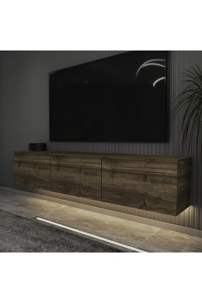 İNARCH DİZAYN Neon Led Işıklı Duvara Monte,3 Kapaklı Tv Ünitesi,tv Sehpası İstanbul Ceviz - 3