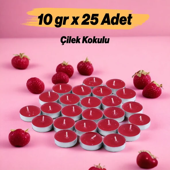 Tealight Mum 25x10 Gr Dekoratif Mumu Kandil Hediyelik Fitilli Mumluk Şamdan Kırmızı Renk Kokusuz - 2