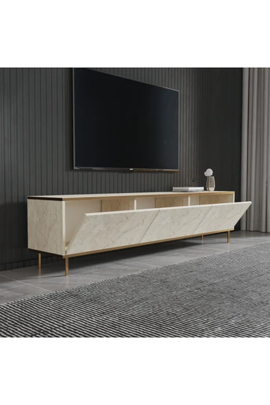 İNARCH DİZAYN İmaj Tv Ünitesi, Tv Sehpası Traverten/Gold - Resim 4