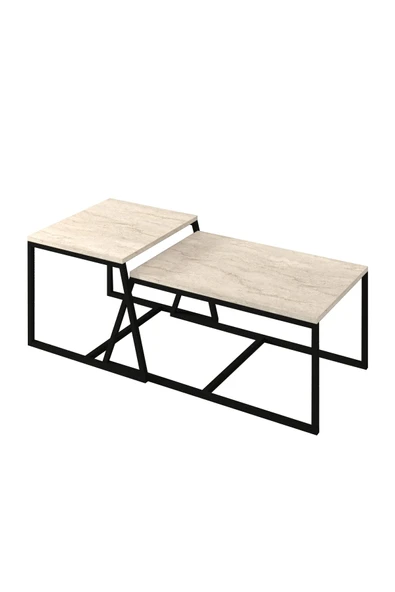 İNARCH DİZAYN Minimal 2'Li Orta Sehpa Traverten - Resim 5