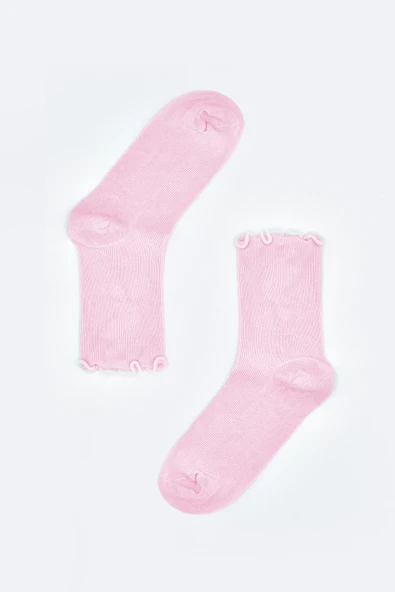 Pembe Marul Büzgülü Soket Çorap