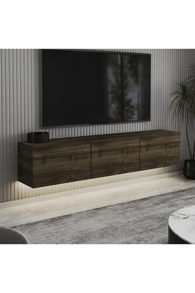 İNARCH DİZAYN Neon Led Işıklı Duvara Monte,3 Kapaklı Tv Ünitesi,tv Sehpası İstanbul Ceviz - 2