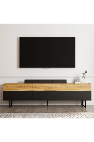 İNARCH DİZAYN Sign Kapaklı Tv Ünitesi, Tv Sehpası - Metal Ayak - Siyah/kilim ürün görseli 1