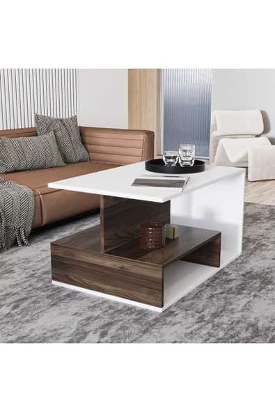 İNARCH DİZAYN Vera S004 Orta Sehpa Beyaz/Sandık Ceviz, Ev-Ofis