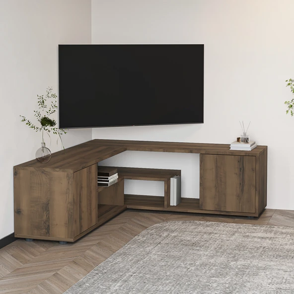 İNARCH DİZAYN Roza Köşe – Çok Amaçlı, Kapaklı TV Sehpası Antik Ceviz - 2