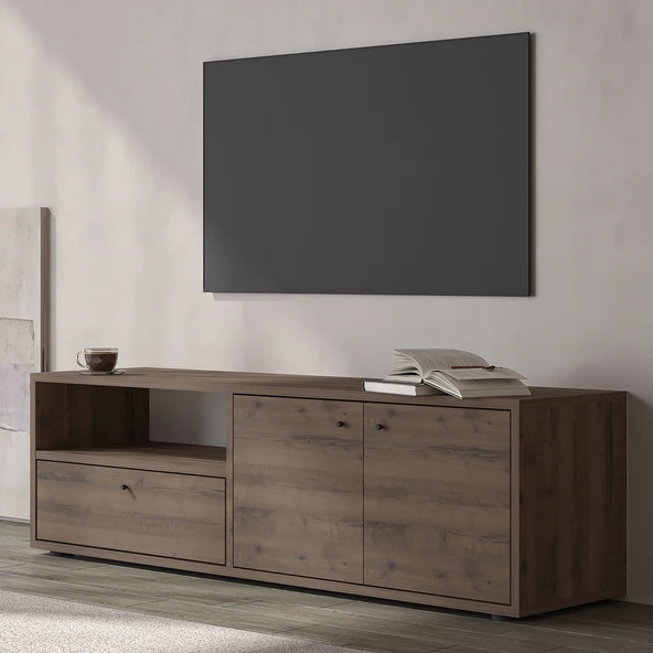 İNARCH DİZAYN Pao Kapaklı Minimal TV Sehpası – 136 cm, Antik Ceviz - 2