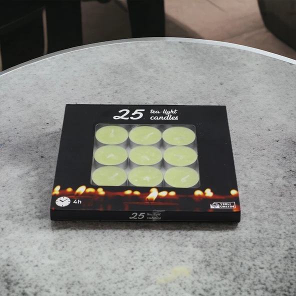 Tealight Mum 25x10 Gr Dekoratif Mumu Kandil Hediyelik Fitilli Mumluk Şamdan Krem Renk Kokusuz - 3