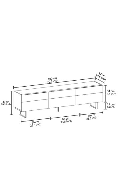 İNARCH DİZAYN Sign Kapaklı Tv Ünitesi, Tv Sehpası - Metal Ayak - Gri/traverten - Resim 5
