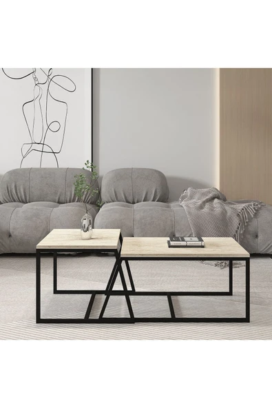 İNARCH DİZAYN Minimal 2'Li Orta Sehpa Traverten - Resim 2