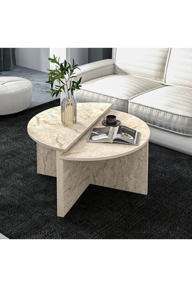 İNARCH DİZAYN Dolunay Çok Amaçlı Orta Sehpa Traverten - Resim 3