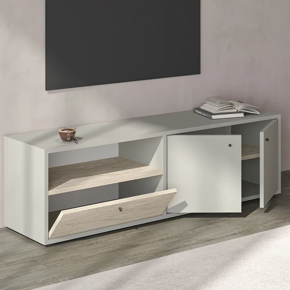 İNARCH DİZAYN Pao Kapaklı Minimal TV Sehpası – 136 cm, Gri/traverten - 3