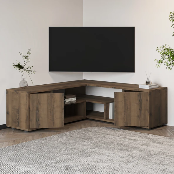 İNARCH DİZAYN Roza Köşe – Çok Amaçlı, Kapaklı TV Sehpası Antik Ceviz - 3