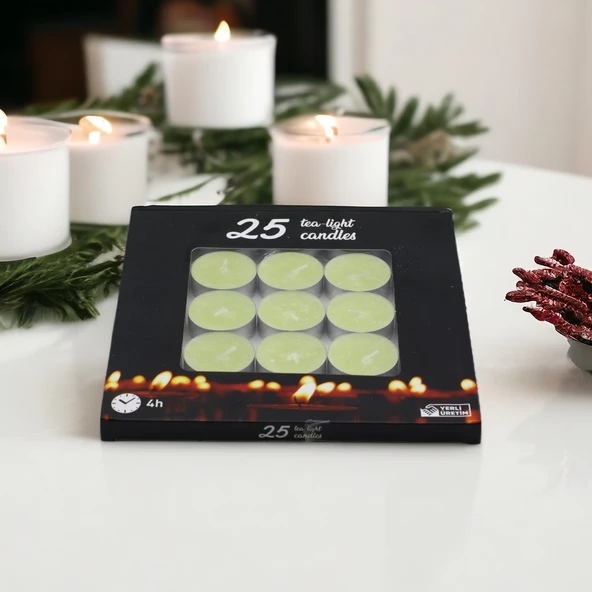 Tealight Mum 25x10 Gr Dekoratif Mumu Kandil Hediyelik Fitilli Mumluk Şamdan Krem Renk Kokusuz - 7