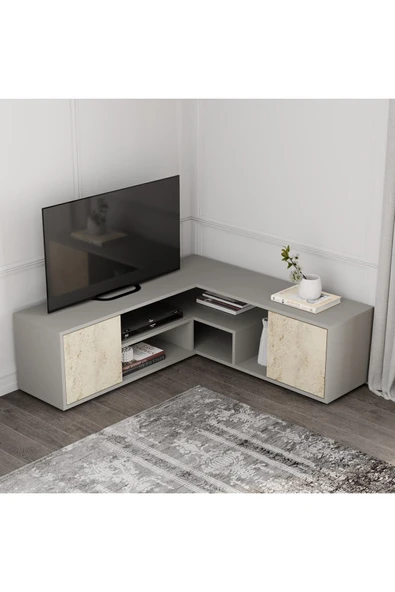İNARCH DİZAYN Roza Köşe – Çok Amaçlı, Kapaklı TV Sehpası Gri/traverten - 3