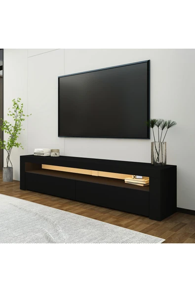 İNARCH DİZAYN Batı Led Işıklı, 2 Kapaklı Tv Ünitesi, Tv Sehpası Siyah - Resim 3