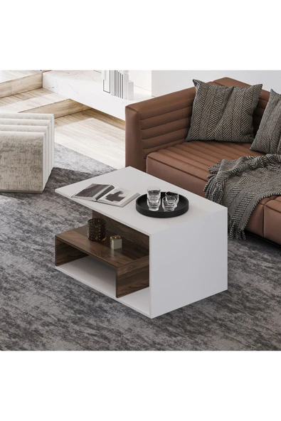 İNARCH DİZAYN Vera S004 Orta Sehpa Beyaz/Sandık Ceviz, Ev-Ofis - 3