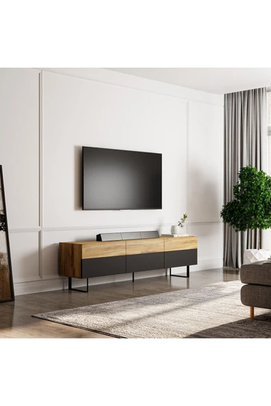 İNARCH DİZAYN Sign Kapaklı Tv Ünitesi, Tv Sehpası - Metal Ayak - Siyah/kilim - Resim 3