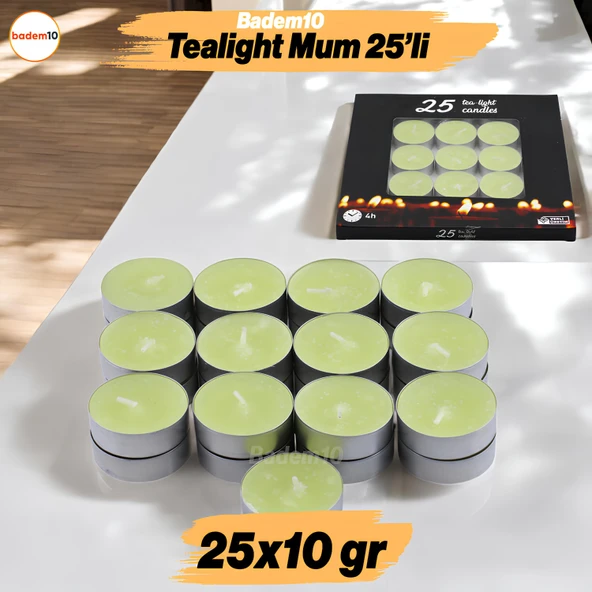 Tealight Mum 25x10 Gr Dekoratif Mumu Kandil Hediyelik Fitilli Mumluk Şamdan Krem Renk Kokusuz