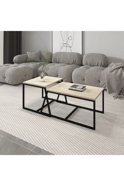 İNARCH DİZAYN Minimal 2'Li Orta Sehpa Traverten ürün görseli