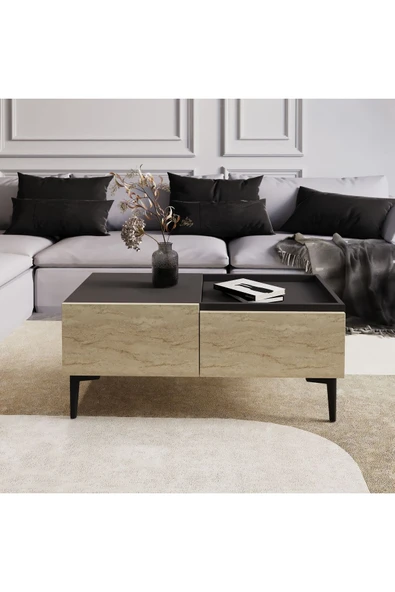 İNARCH DİZAYN Mia Orta Sehpa Traverten/Antrasit