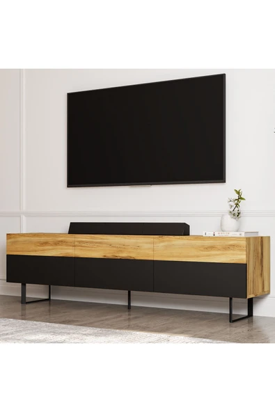 İNARCH DİZAYN Sign Kapaklı Tv Ünitesi, Tv Sehpası - Metal Ayak - Siyah/kilim - Resim 2