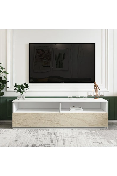 İNARCH DİZAYN Centra Kapaklı Tv Sehpası,Tv Ünitesi Beyaz-Traverten, Ev-Ofis ürün görseli 1