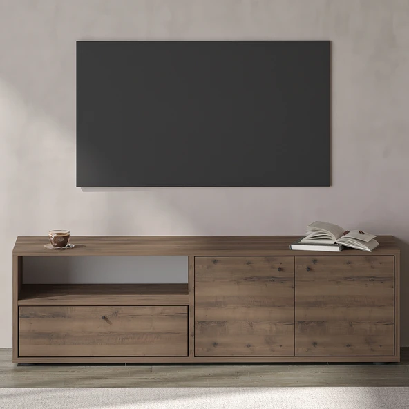 İNARCH DİZAYN Pao Kapaklı Minimal TV Sehpası – 136 cm, Antik Ceviz