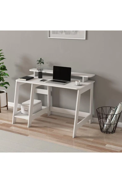 İNARCH DİZAYN Country Ergonomik Çalışma Masası, Modern Bilgisayar Masası - Beyaz, Ev-ofis - 3