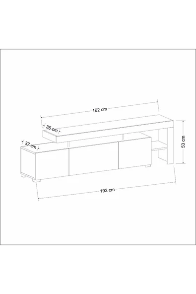İNARCH DİZAYN Beliz Modern LED Işıklı 3 Kapaklı, Raflı TV Sehpası – 192 cm, Traverten Desen - 5