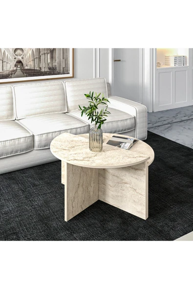 İNARCH DİZAYN Dolunay Çok Amaçlı Orta Sehpa Traverten ürün görseli 1