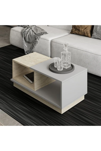 İNARCH DİZAYN Concept Orta Sehpa Gri/Traverten - Resim 2