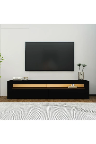 İNARCH DİZAYN Batı Led Işıklı, 2 Kapaklı Tv Ünitesi, Tv Sehpası Siyah ürün görseli