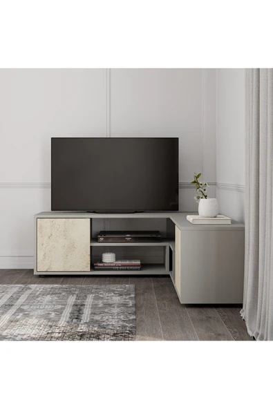 İNARCH DİZAYN Roza Köşe – Çok Amaçlı, Kapaklı TV Sehpası Gri/traverten - 2