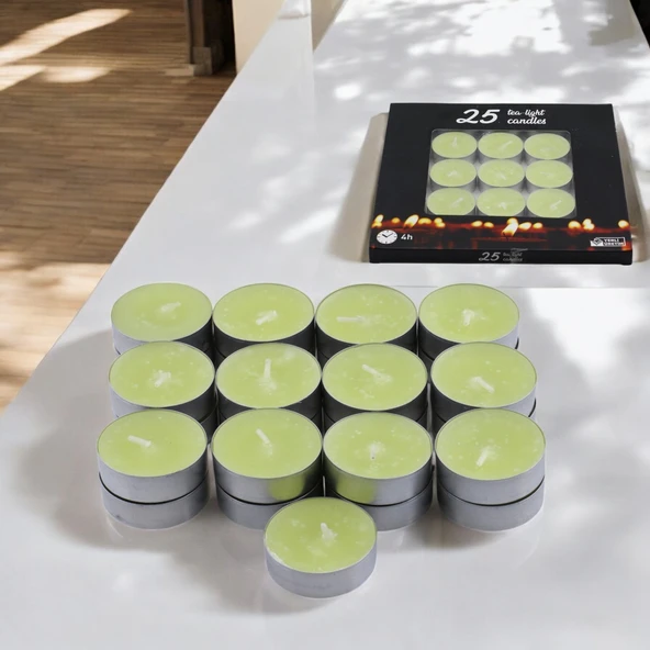 Tealight Mum 25x10 Gr Dekoratif Mumu Kandil Hediyelik Fitilli Mumluk Şamdan Krem Renk Kokusuz - 5